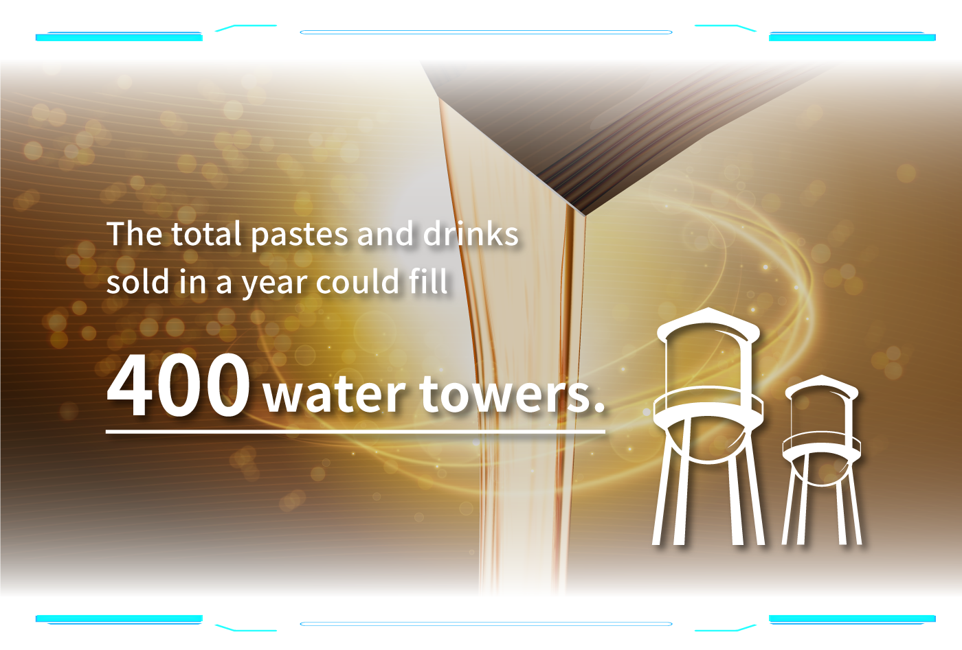 The total pastes and drinks sold in a year could fill 400 water towers. 